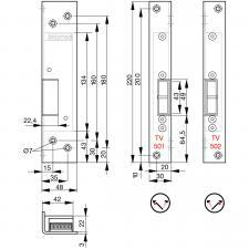 TV 505/506 с прямой лиц.пл. 25 x 200 x 3 мм для дверей без притвора. Электрозащелки для аварийных выходов