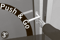 Push & Go При открывании двери всего лишь на 3° включается функция автоматического открывания. Затем привод PORTEO автоматически закрывает дверь после индивидуально установленного периода удержания ее в открытом положении.