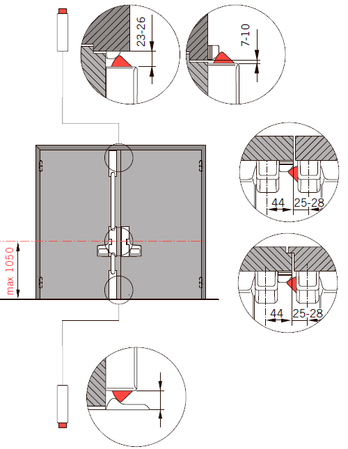 Применение и особенности монтажа EXIT PAD на двупольную дверь три точки запирания