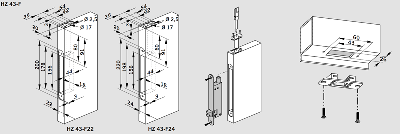 Схема врезки автоматического шпингалеты HZ 43