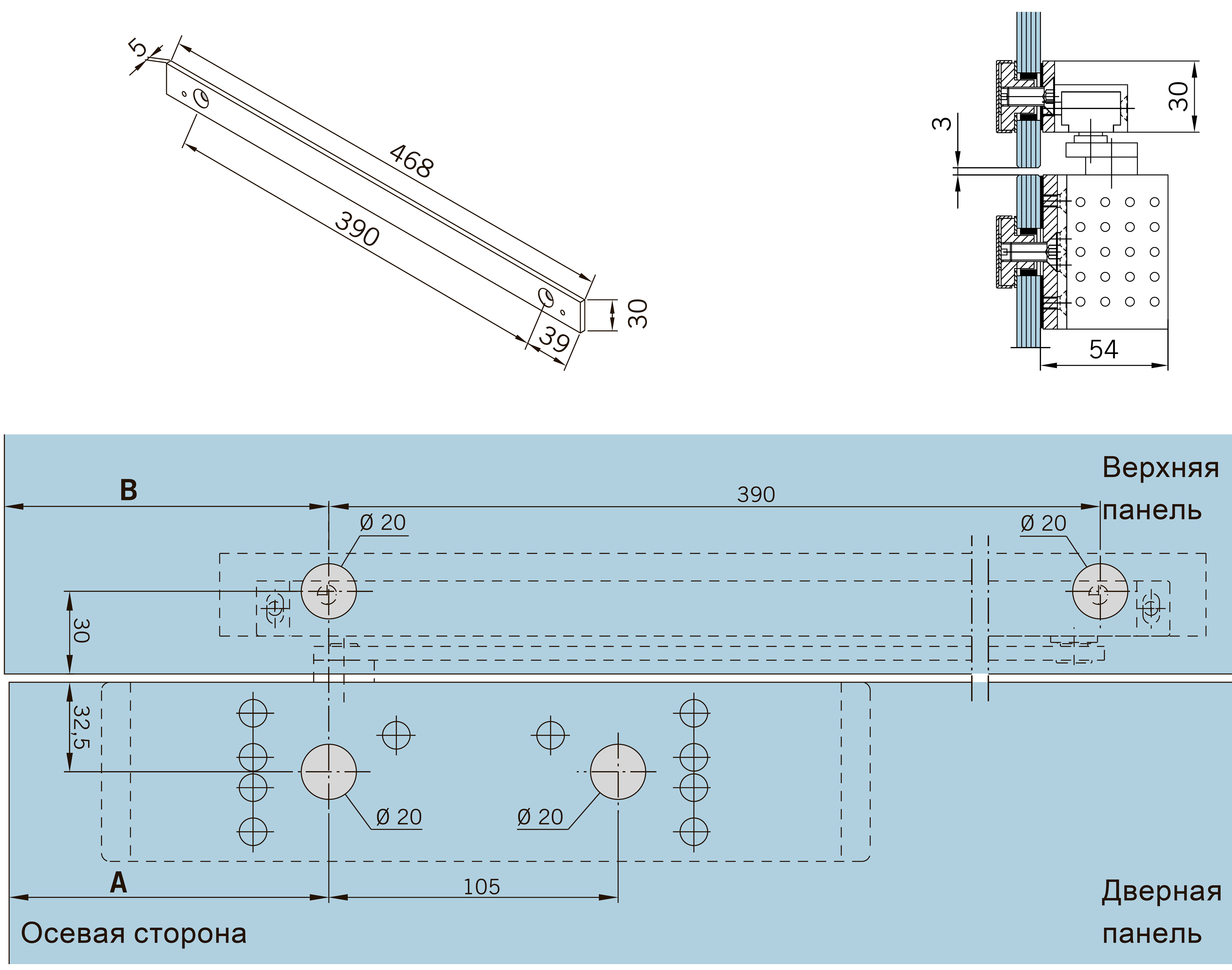 Размеры и способ крепления монтажной пластины для скользящего канала G-N доводчика DORMA TS 92, установка на фрамугу